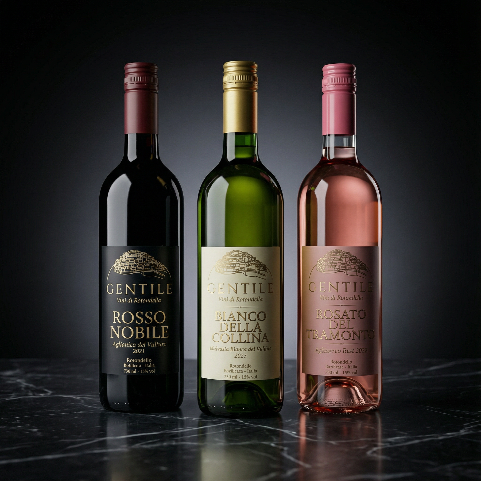 Gentile Vini - Rosso Nobile, Bianco della Collina, Rosato del Tramonto Premium Weine aus Basilicata